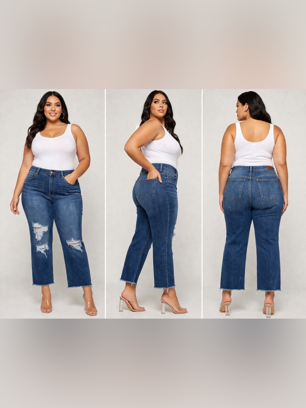 Good American Jeans Size 18 Blue Distressed Raw Hem Straight Crop Denim Trendy
